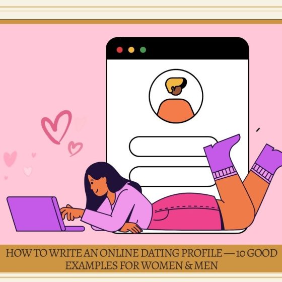 A playful illustration of a young woman lying down and using her laptop, indicative of tips for crafting captivating online dating profiles.